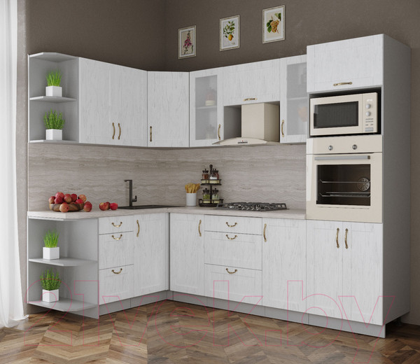 Изображение товара Кухонный гарнитур Интерлиния Мила Крафт 1.68x2.6 левая (дуб полярный)