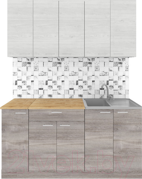 Изображение товара Кухонный гарнитур Агута Альфа 1.5 (дуб пепельный/скандинавское дерево/дуб бунратти)