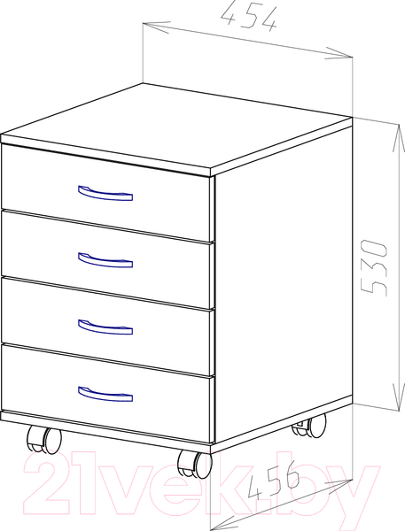 Изображение товара Тумба МДК ТБ4 выкатная с 4 ящиками 454x456x530 (венге)