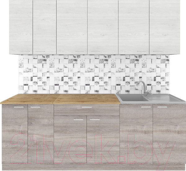 Изображение товара Кухонный гарнитур Агута Альфа 2.2 (дуб пепельный/скандинавское дерево/дуб бунратти)
