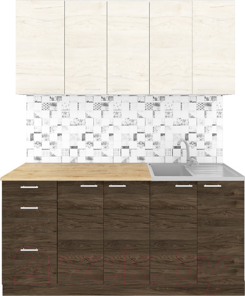 Изображение товара Кухонный гарнитур Агута Альфа 1.6/60 (дуб темный/дуб светлый/дуб бунратти)