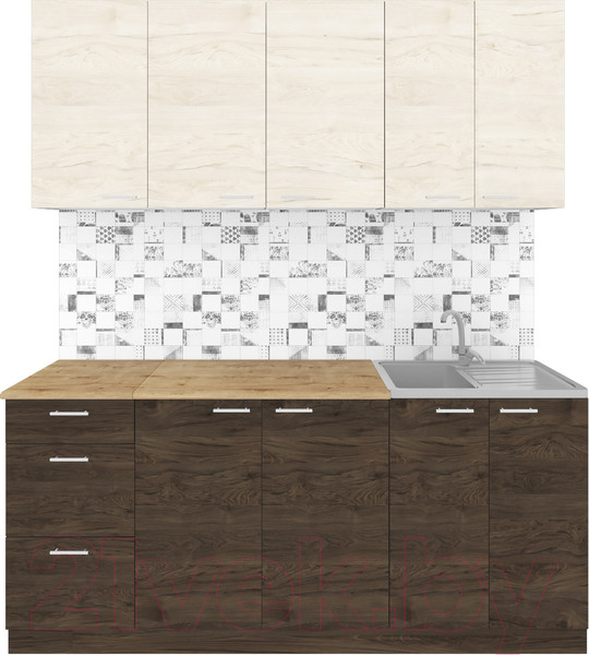 Изображение товара Кухонный гарнитур Агута Альфа 1.8 (дуб темный/дуб светлый/дуб бунратти)