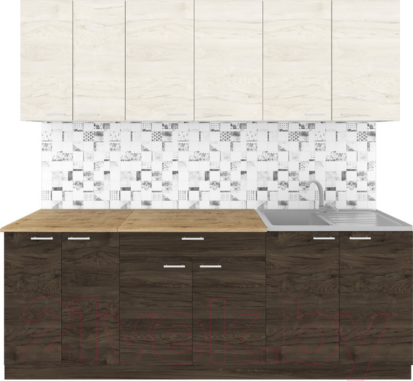 Изображение товара Кухонный гарнитур Агута Альфа 2.2 (дуб темный/дуб светлый/дуб бунратти)