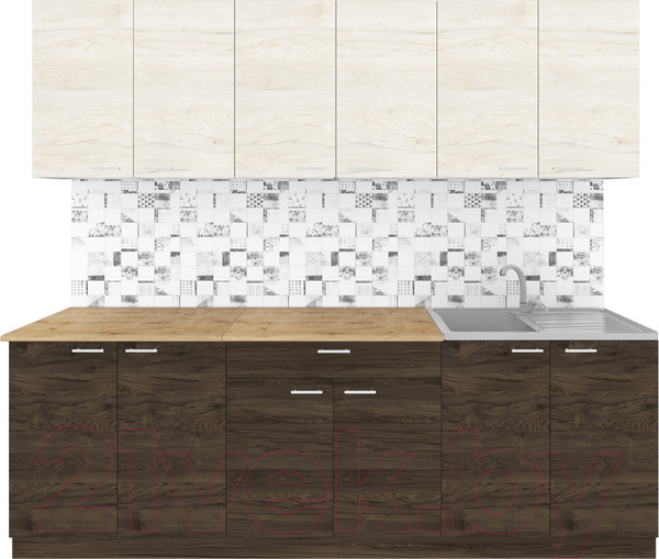 Изображение товара Кухонный гарнитур Агута Альфа 2.4 (дуб темный/дуб светлый/дуб бунратти)