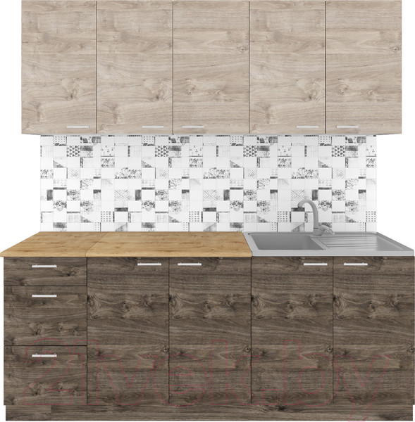 Изображение товара Кухонный гарнитур Агута Альфа 2.0 (дуб эспрессо/дуб винтажный/дуб бунратти)