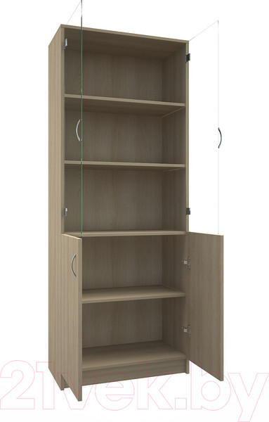 Изображение товара Стеллаж МДК СЛШ5 широкий с 2 дверьми и стеклом 780x386x2000 (дуб млечный)