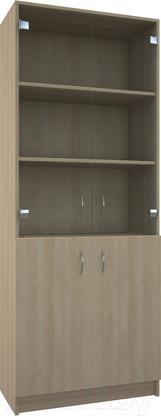 Изображение товара Стеллаж МДК СЛШ5 широкий с 2 дверьми и стеклом 780x386x2000 (дуб млечный)