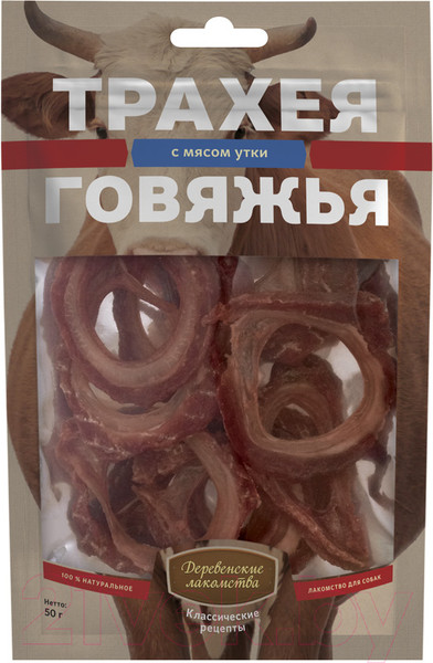 Изображение товара Лакомство для собак Деревенские лакомства Классические рецепты. Трахея говяжья с мясом утки (50г)