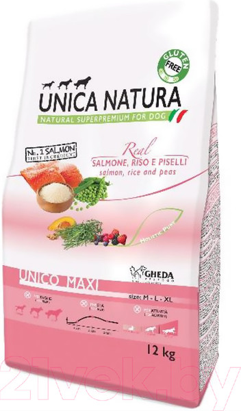 Изображение товара Сухой корм для собак Unica Natura Maxi лосось, рис, горох (12кг)