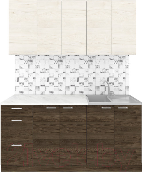 Изображение товара Кухонный гарнитур Агута Альфа 1.6/60 (дуб темный/дуб светлый/опал светлый)