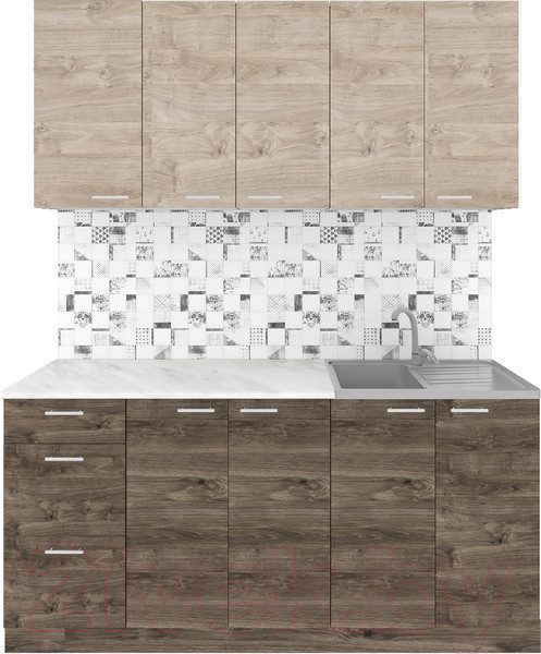 Изображение товара Кухонный гарнитур Агута Альфа 1.6/60 (дуб эспрессо/дуб винтажный/опал светлый)