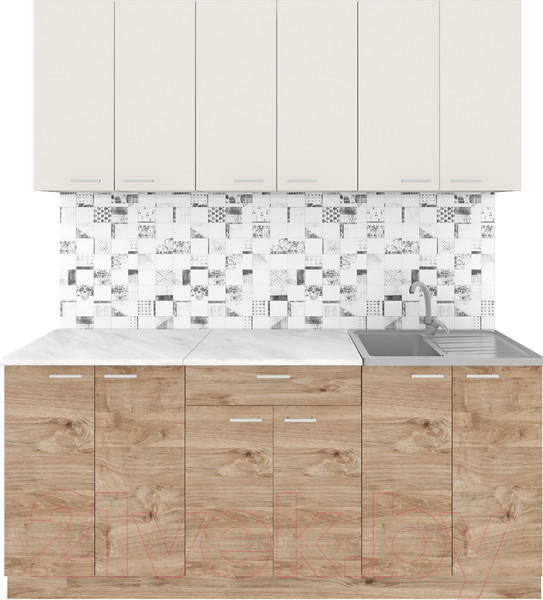 Изображение товара Кухонный гарнитур Агута Альфа 1.8/60 (дуб золотой/сатин/опал светлый)