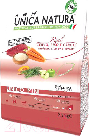 Изображение товара Сухой корм для собак Unica Natura Mini олень, рис, морковь (2.5кг)