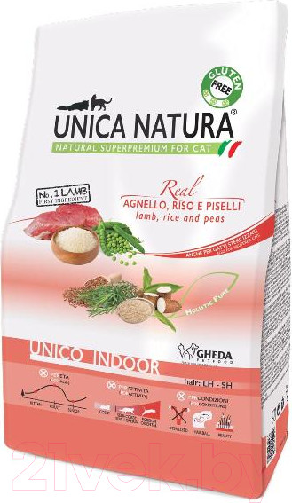 Изображение товара Сухой корм для кошек Unica Natura Indoor ягненок, рис, горох (1.5кг)