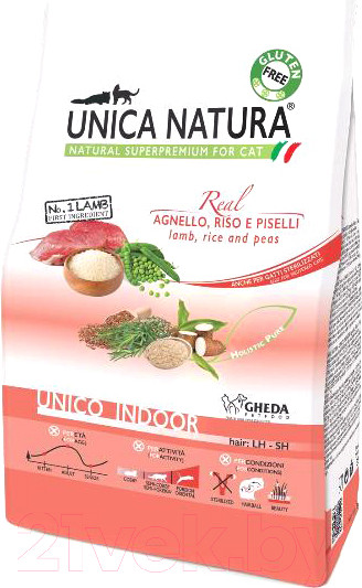 Изображение товара Сухой корм для кошек Unica Natura Indoor ягненок, рис, горох (350г)