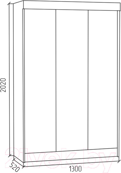 Изображение товара Шкаф-купе МДК СК1 3-х створчатый 2020x1300x520 (дуб млечный)