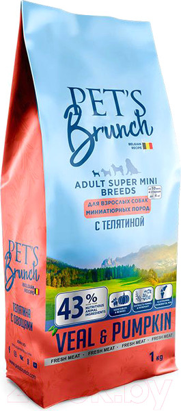 Изображение товара Сухой корм для собак Pet's Brunch Adult Super Mini Breeds с телятиной (1кг)