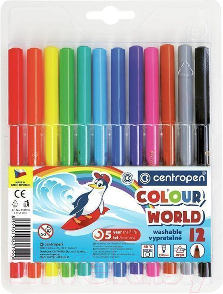 Изображение товара Фломастеры Centropen Цветной мир Пингвины / 7550/12 TP (12шт)