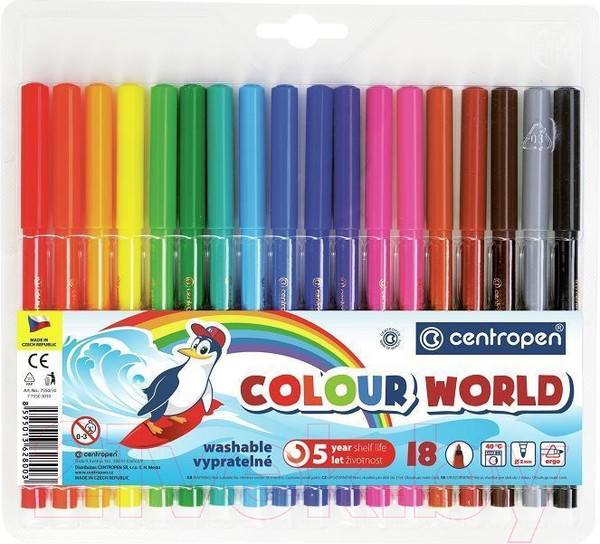 Изображение товара Фломастеры Centropen Цветной мир Пингвины / 7550/18 TP (18шт)