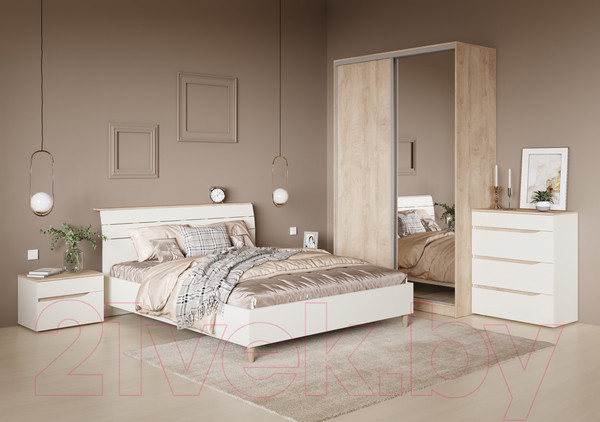 Изображение товара Двуспальная кровать Mobi Муссон 11.41 (белый/дуб эндгрейн элегантный)