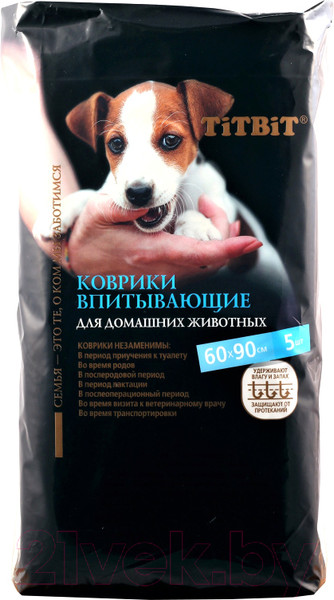 Изображение товара Одноразовая пеленка для животных TiTBiT 60x90см (5шт)