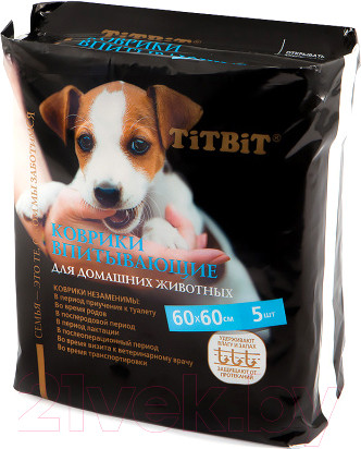 Изображение товара Одноразовая пеленка для животных TiTBiT 60x60см (5шт)