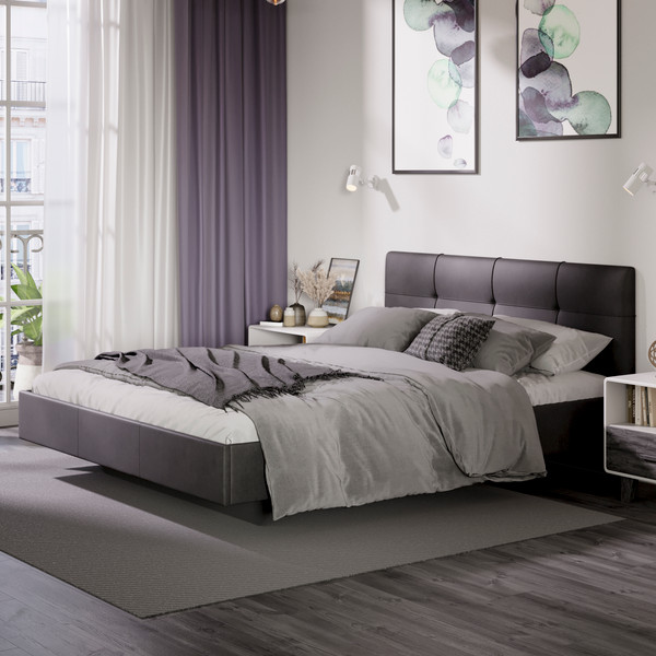 Изображение товара Двуспальная кровать ТриЯ Элис тип 1 с мягкой обивкой 160x200 (велюр графит)