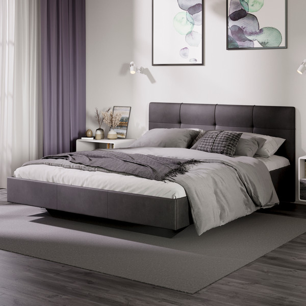 Изображение товара Двуспальная кровать ТриЯ Элис тип 1 с мягкой обивкой 160x200 (велюр графит)