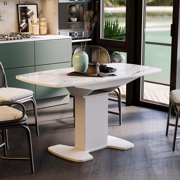 Изображение товара Обеденный стол ТриЯ Портофино СМ(ТД)-105.01.11(1) (белый глянец/стекло белый мрамор)
