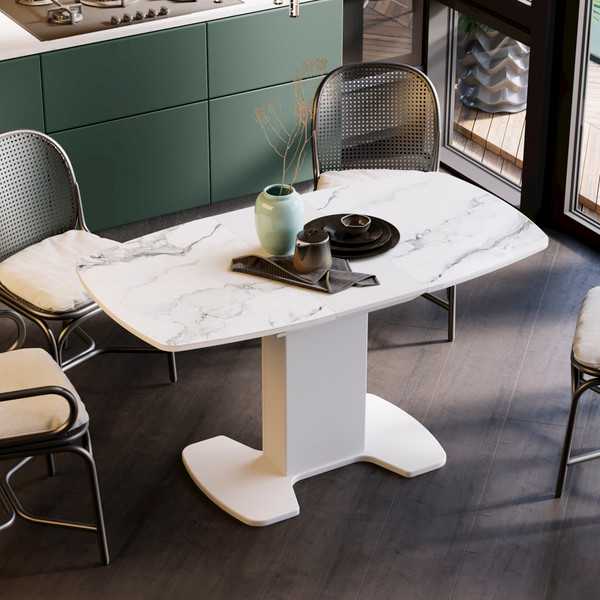 Изображение товара Обеденный стол ТриЯ Портофино СМ(ТД)-105.01.11(1) (белый глянец/стекло белый мрамор)