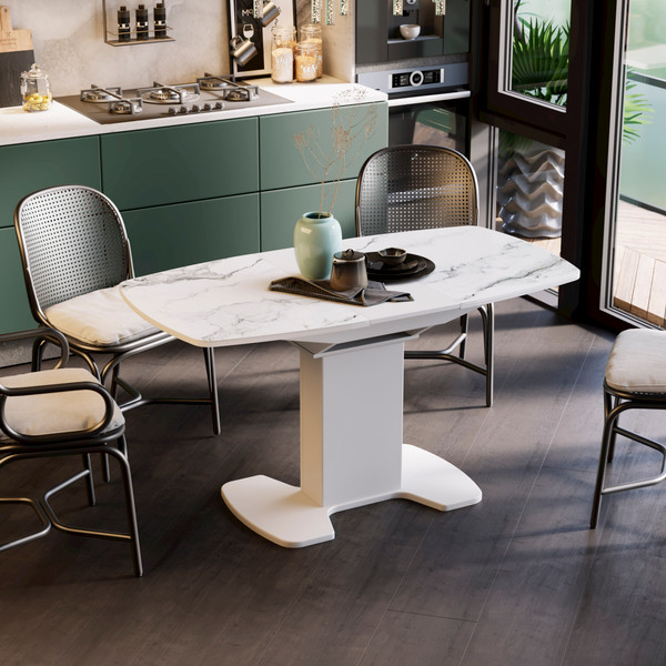 Изображение товара Обеденный стол ТриЯ Портофино СМ(ТД)-105.01.11(1) (белый глянец/стекло белый мрамор)