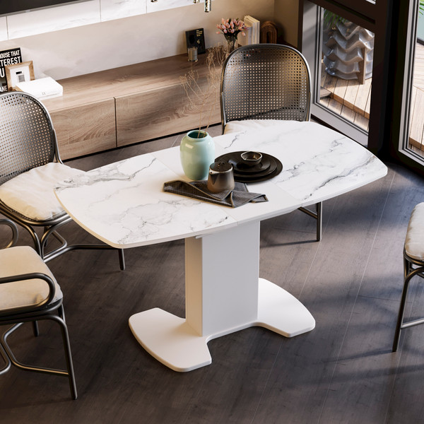 Изображение товара Обеденный стол ТриЯ Портофино СМ(ТД)-105.01.11(1) (белый глянец/стекло белый мрамор)