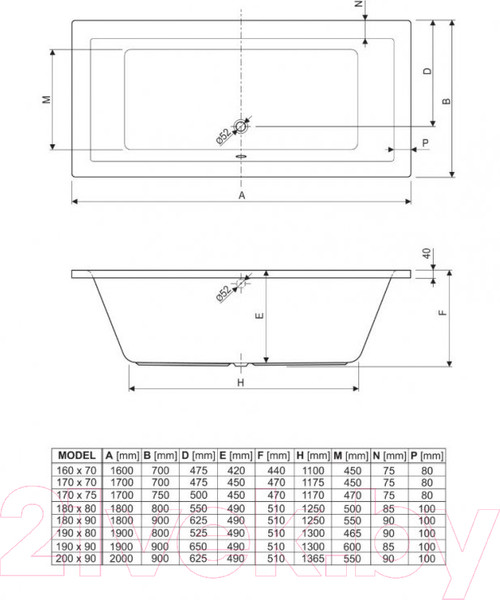 Изображение товара Ванна акриловая Cezares Plane-190-80-60-W37-SET