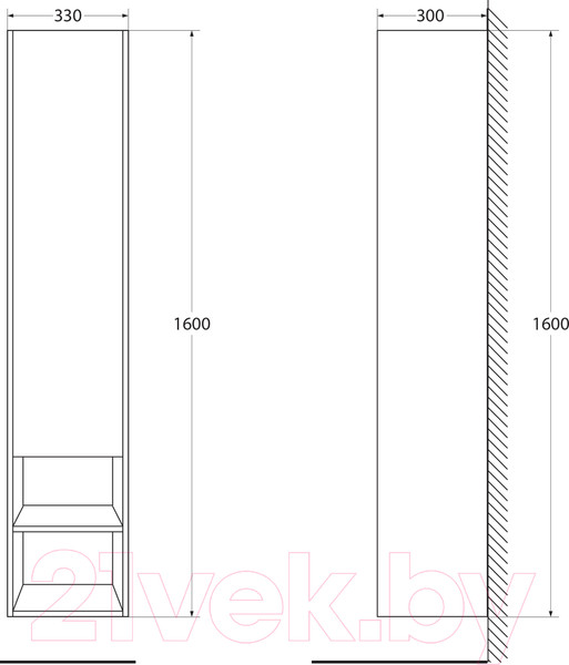 Изображение товара Шкаф-пенал для ванной BelBagno KRAFT-1600-1A-SC-RT-R