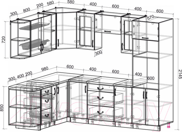 Изображение товара Кухонный гарнитур Интерлиния Мила Крафт 1.88x2.6 левая (дуб английский/дуб полярный)