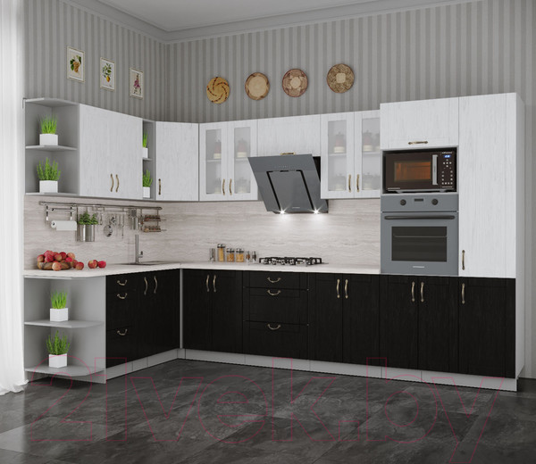 Изображение товара Кухонный гарнитур Интерлиния Мила Крафт 1.88x3.4 левая (дуб английский/дуб полярный)