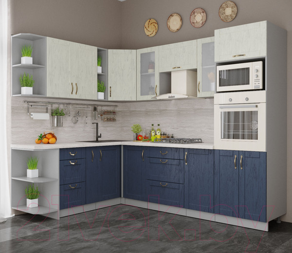 Изображение товара Кухонный гарнитур Интерлиния Мила Крафт 1.88x2.6 левая (дуб королевский/дуб снежный)