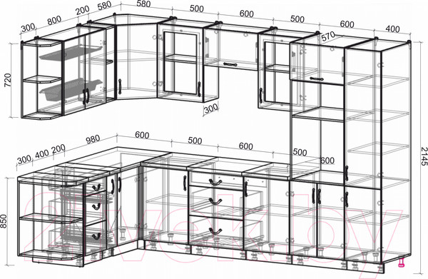 Изображение товара Кухонный гарнитур Интерлиния Мила Крафт 1.88x3.2 левая (дуб королевский/дуб снежный)
