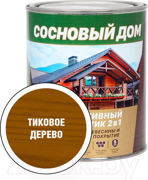 Изображение товара Защитно-декоративный состав Сосновый дом Тиковое дерево (9л)