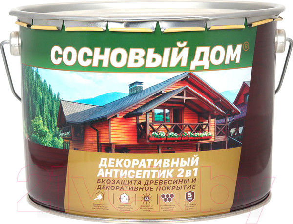 Изображение товара Защитно-декоративный состав Сосновый дом Тиковое дерево (9л)