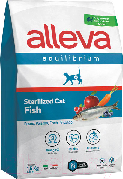 Изображение товара Сухой корм для кошек Alleva Эквилибриум с рыбой для кастрир. и стерилиз. / P61074 (1.5кг)