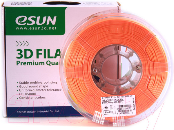 Изображение товара Пластик для 3D-печати eSUN PLA / т0025296 (1.75мм, 1кг, оранжевый)
