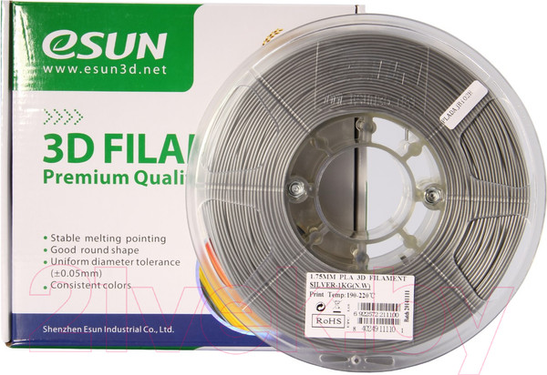Изображение товара Пластик для 3D-печати eSUN PLA / т0025299 (1.75мм, 1кг, серебристый)