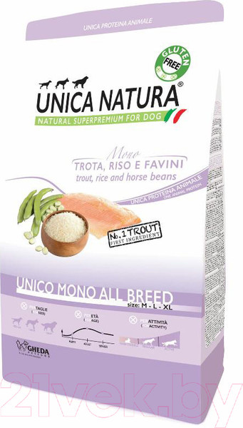 Изображение товара Сухой корм для собак Unica Natura Mono для средних и крупных пород форель (2.5кг)