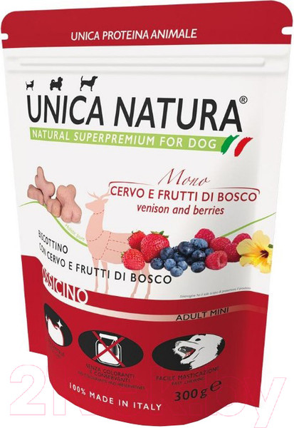 Изображение товара Лакомство для собак Unica Natura Mono Печенье оленина, ягоды (300г)