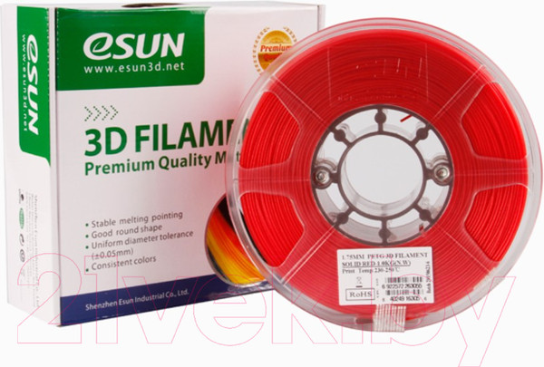 Изображение товара Пластик для 3D-печати eSUN PETG / т0025881 (1.75мм, 1кг, красный непрозрачный)