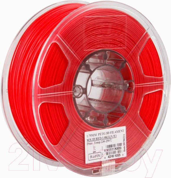 Изображение товара Пластик для 3D-печати eSUN PETG / т0025881 (1.75мм, 1кг, красный непрозрачный)