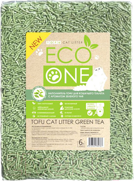 Изображение товара Наполнитель для туалета Eco One Тофу с ароматом зеленого чая (2.5кг/6л)