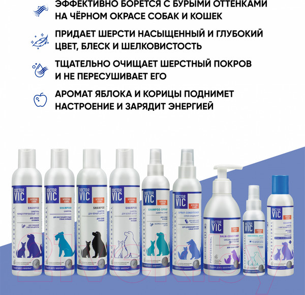 Изображение товара Шампунь для животных Doctor VIC Для черной шерсти собак и кошек (250мл)