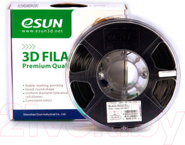 Изображение товара Пластик для 3D-печати eSUN ABS + / т0026660 (1.75мм, 1кг, черный)
